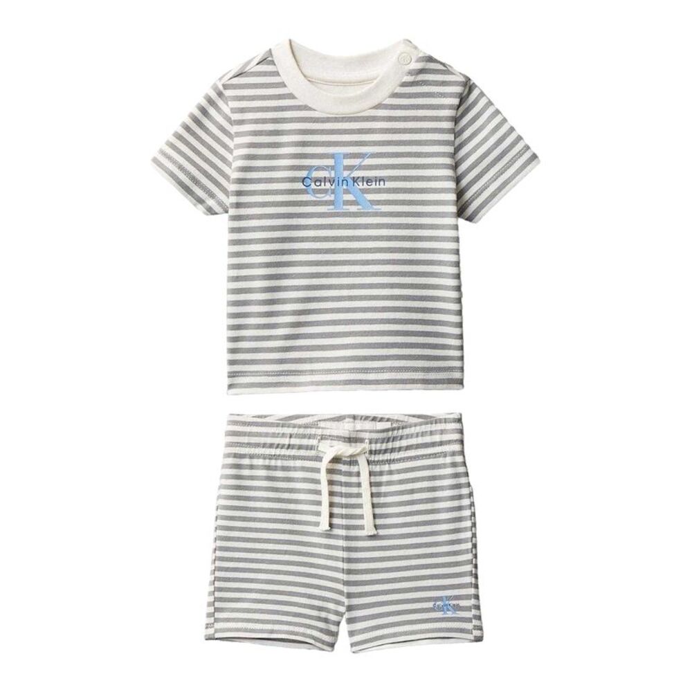 Calvin Klein Baby Striped Two Piece T-Shirt & Shorts Set / Monument